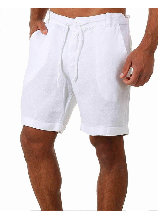 Pantaloni scurti barbati, alb, bumbac si in, stil casual, lungime genunchi, M INTL