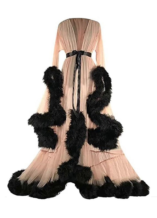 Halat dama, bej, transparent, cu garnitura falsa, din poliester, pentru petreceri de burlacite, L INTL