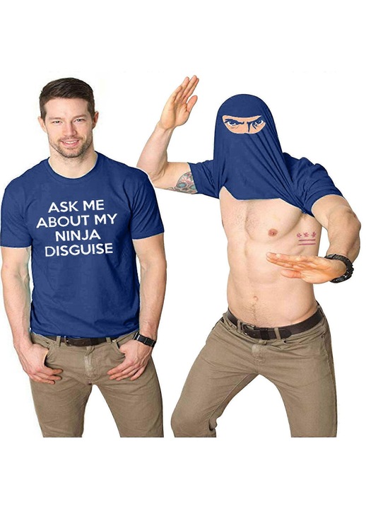 Férfi póló, humoros grafikus mintával, poliészter, sötétkék, 3XL INTL