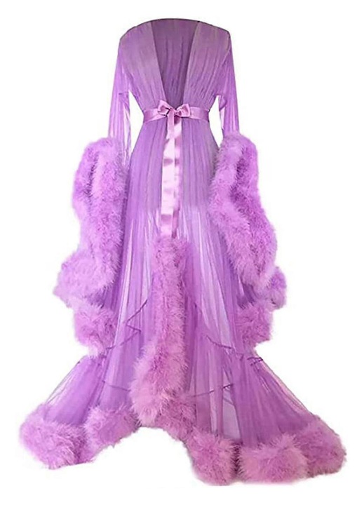 Halat dama, transparent cu garnitura falsa, mov, poliester, 2XL INTL