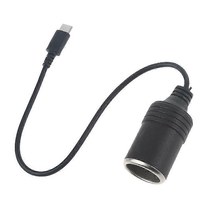 Cablu adaptor USB-C PD la priza de 12V pentru masina, 24cm, negru