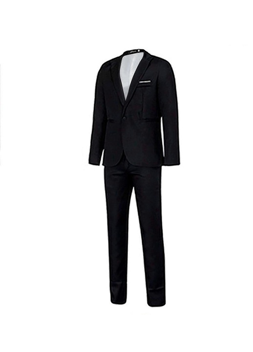 Мъжки костюм, сако + панталон, черен, полиестер