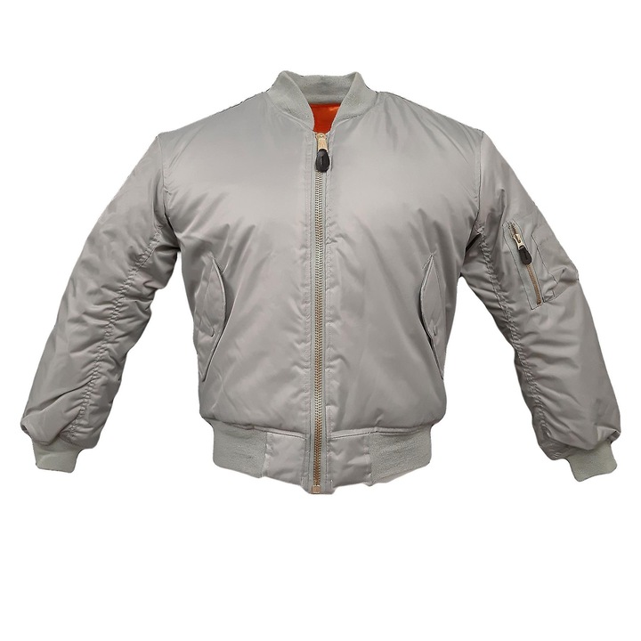 Jacheta de zbor barbati MA-1, captusita, fermoar rezistent, nylon, gri, XS