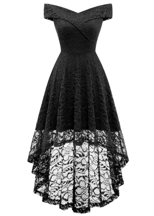 Rochie eleganta HomRain, cu umeri goi, dantela, Negru