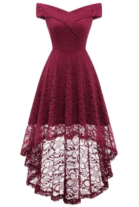 Rochie Homrain, eleganta, dantela cu umeri goi, Visiniu, M