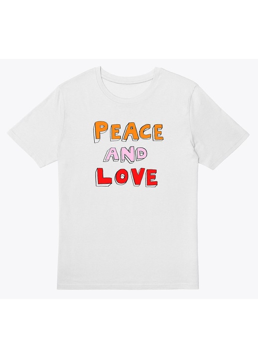 Férfi póló, béke és szeretet felirattal, pamut, fehér, digitális nyomtatás, 2XL INTL