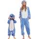 Pijamale copii Nikcorp Kigurumi model Stitch, albastru, gluga cu urechi, poliester