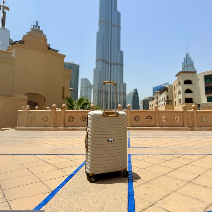 Безуби Easy Travel количка за багаж, ръчен багаж, 55x40x20, обем 44 л, телескопична дръжка, 4 безшумни двойни колела, въртене на 360 градуса, цип и комбинирано закопчаване, отделение с джоб, специален гъвкав нечуплив PP материал, бежов