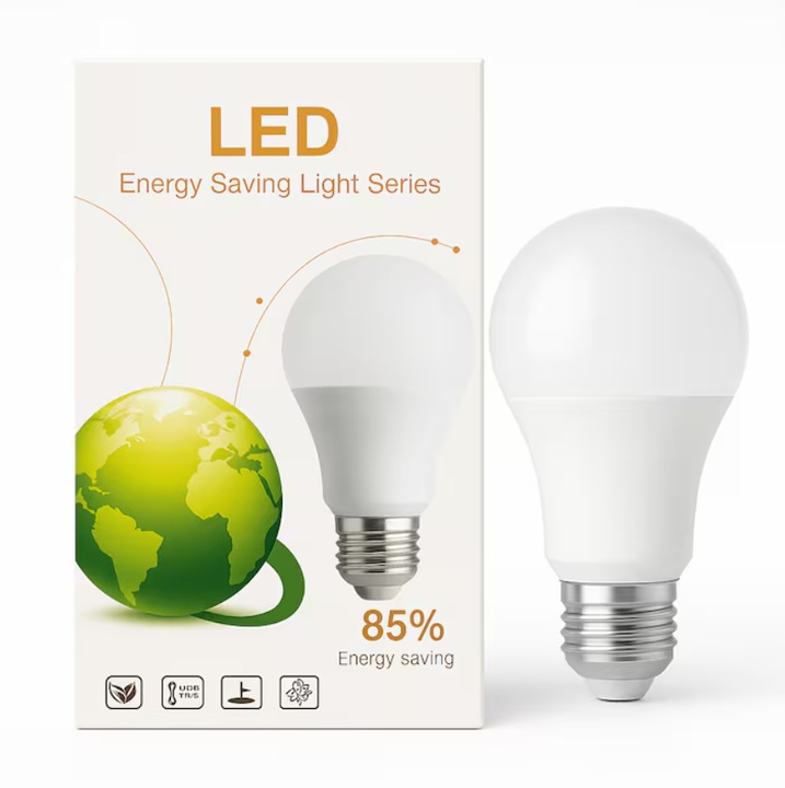 LED izzó E27 7W, Természetes fehér fény 4200K, 85%-os energiamegtakarítás, A energiaosztály, 100 000 órás élettartam, Ideális otthoni, irodai, garázs- és általános világításhoz