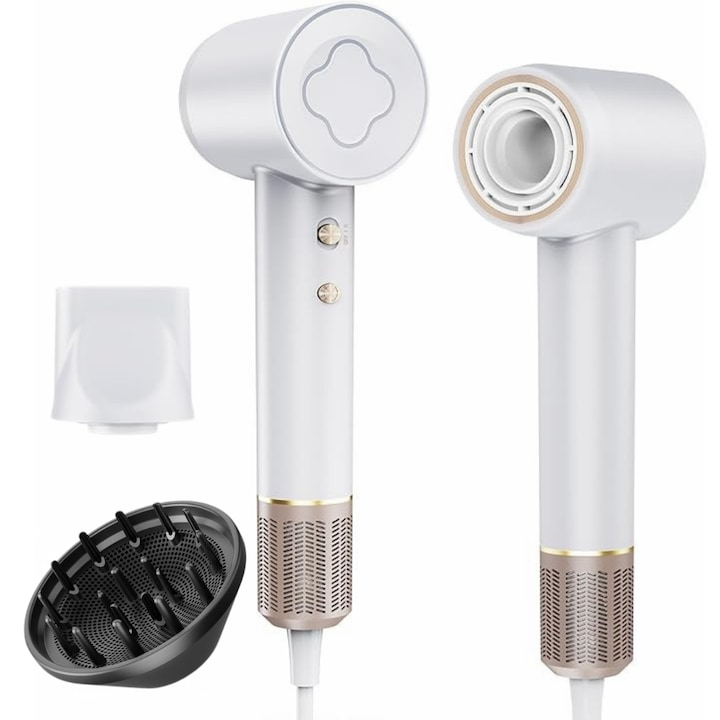 Професионален йонен сешоар Wanty, 1500 W, 150 000 об/мин, 2 скорости, 3 температурни настройки, бял