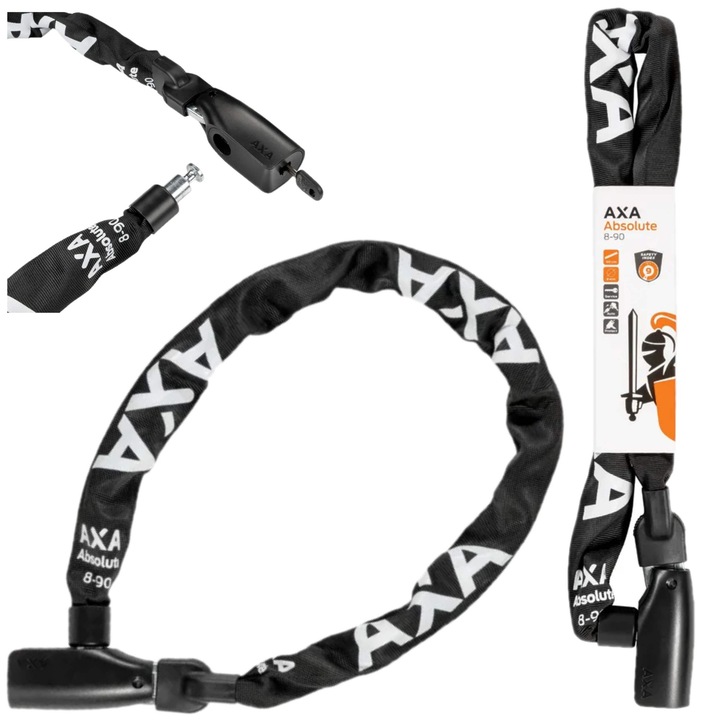 Lant antifurt bicicleta AXA Absolute, 90cm, 8mm, 2 chei, protectie poliester, pentru biciclete electrice si urbane