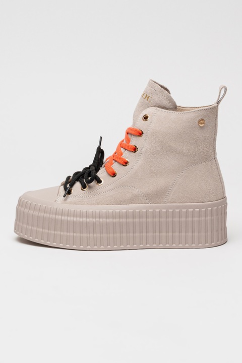 GOE, Tenisi flatform din piele intoarsa, Bej