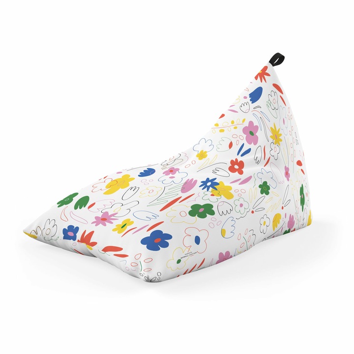 Fotoliu Updeco Puf Bean Bag tip Lounge, impermeabil, indoor/outdoor, sac interior, cu maner, 140 x 80 x 65 cm, Flowers White