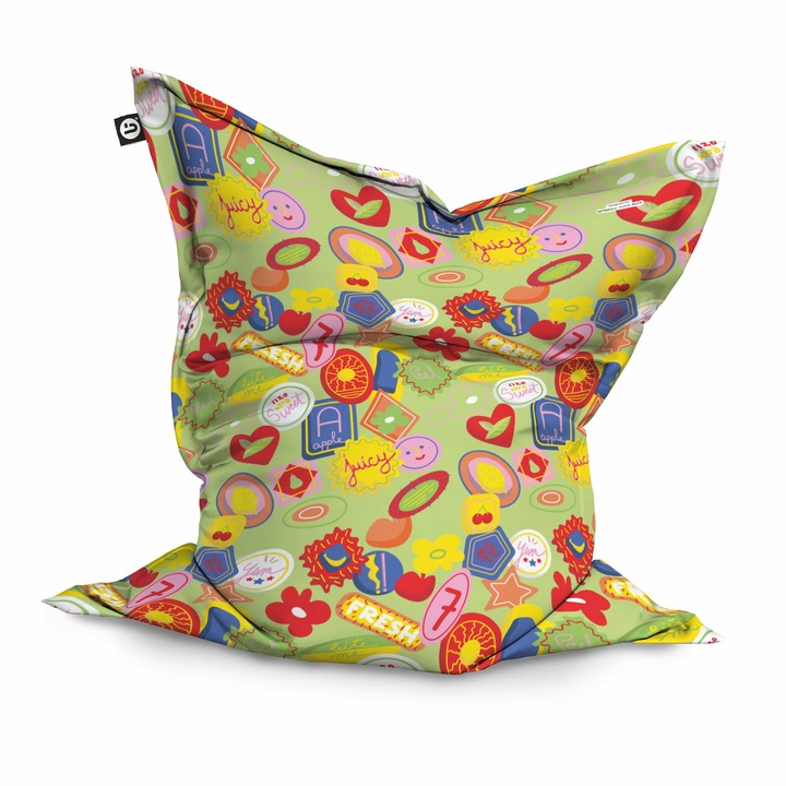 Fotoliu Updeco Puf Bean Bag tip Perna, impermeabil, indoor/outdoor, sac interior, 115 x 150 x 25 cm, Stickers Green