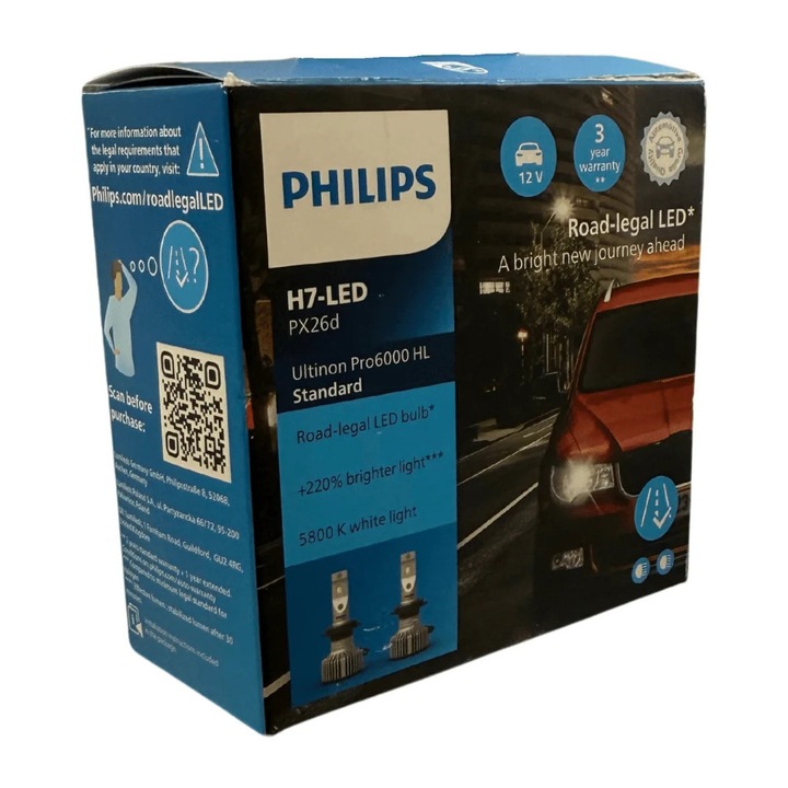 Set 2 leduri auto Philips H7-LED, Ultinon Pro600 HL, 16 W, 5800 K, 12V