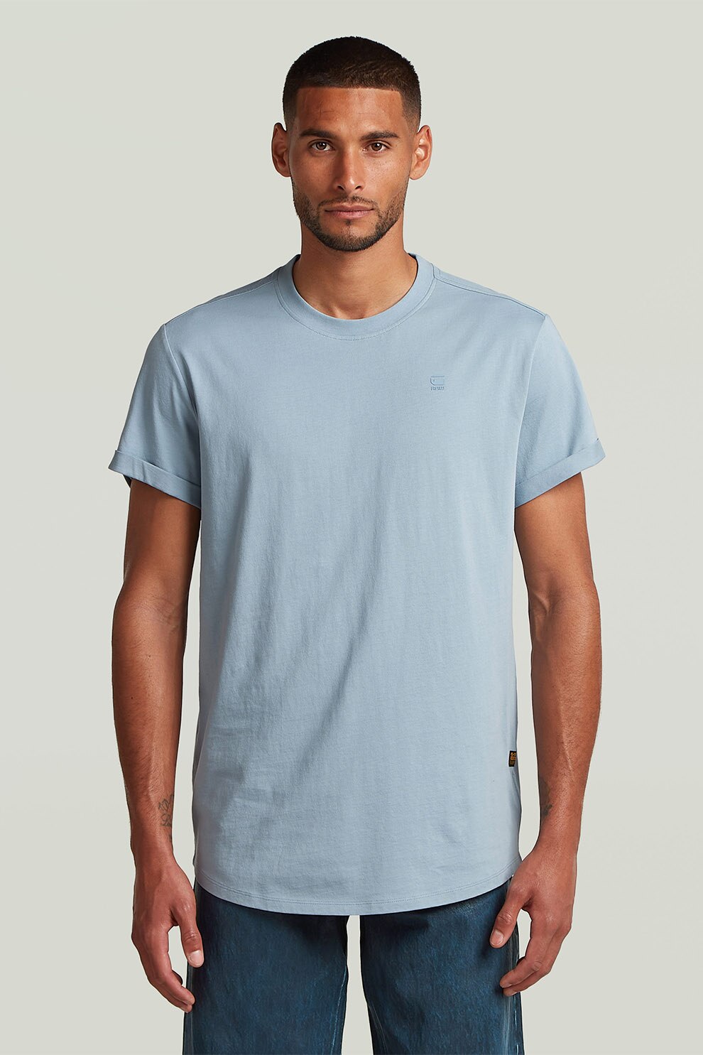 G-STAR, Tricou relaxed fit din bumbac organic Lash, Albastru pastel, Albastru, M