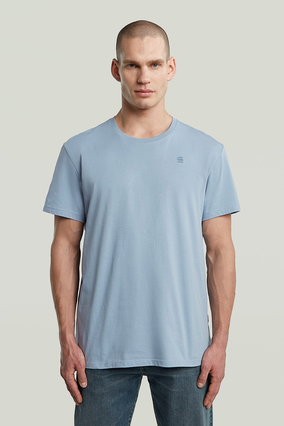 G-STAR, Tricou de bumbac organic Base-S, Albastru deschis, Albastru, S