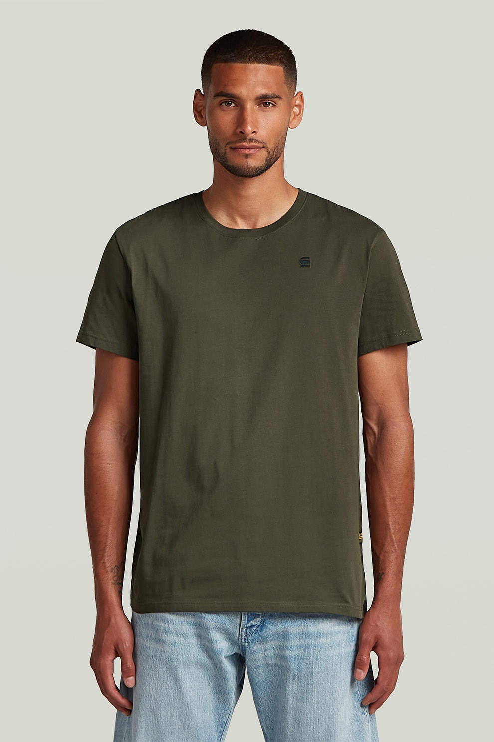 G-STAR, Tricou de bumbac organic Base-S, verde militar inchis, M