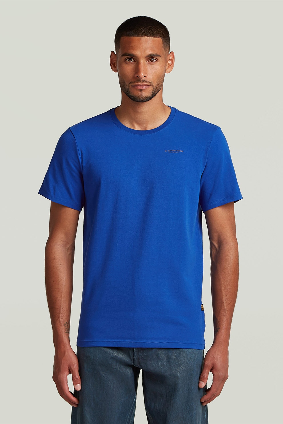 G-STAR, Tricou slim fit cu decolteu la baza gatului Base, Albastru royal, L