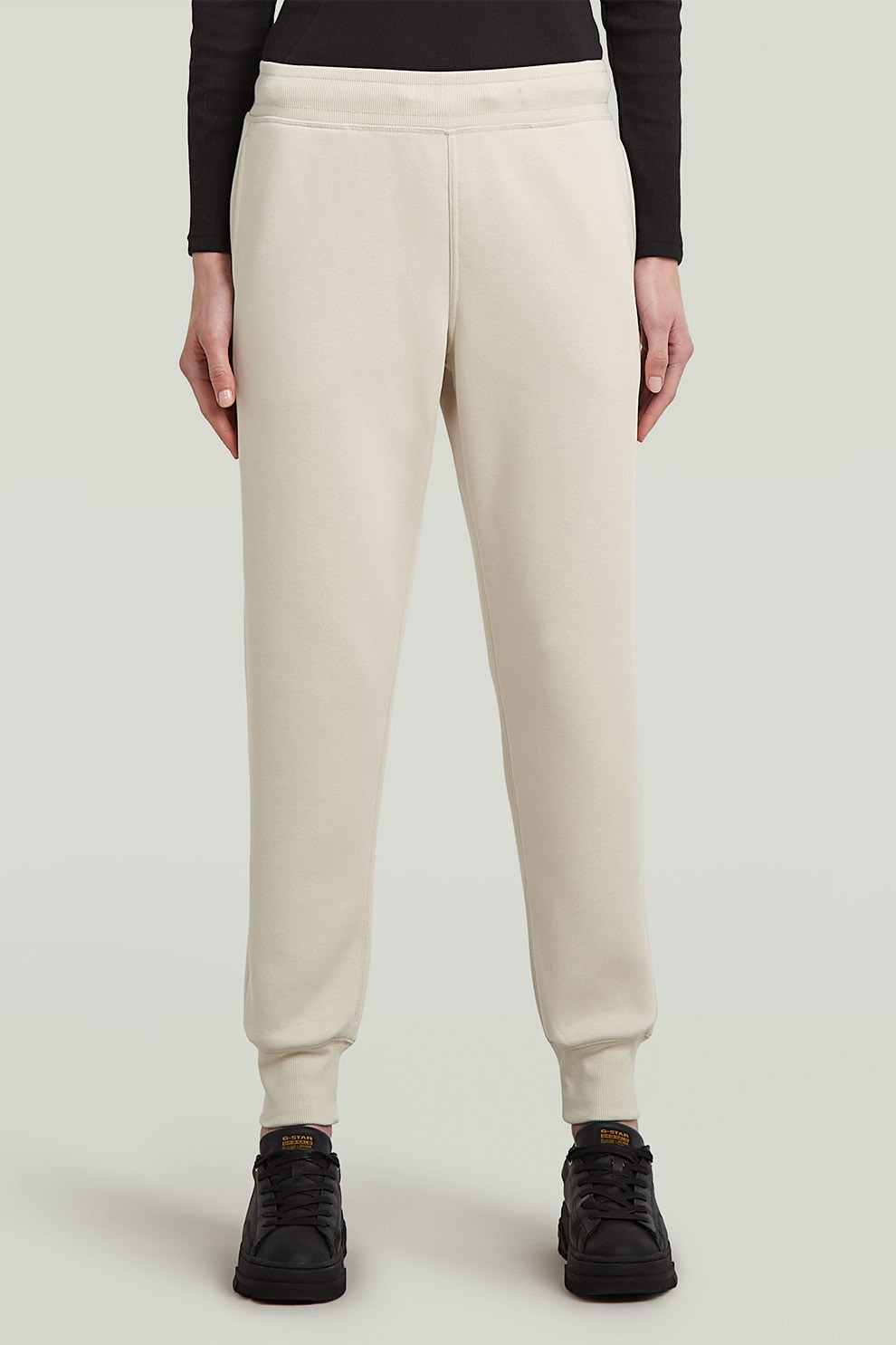 G-STAR, Pantaloni de trening conici Premium Core, Alb, Crem, M