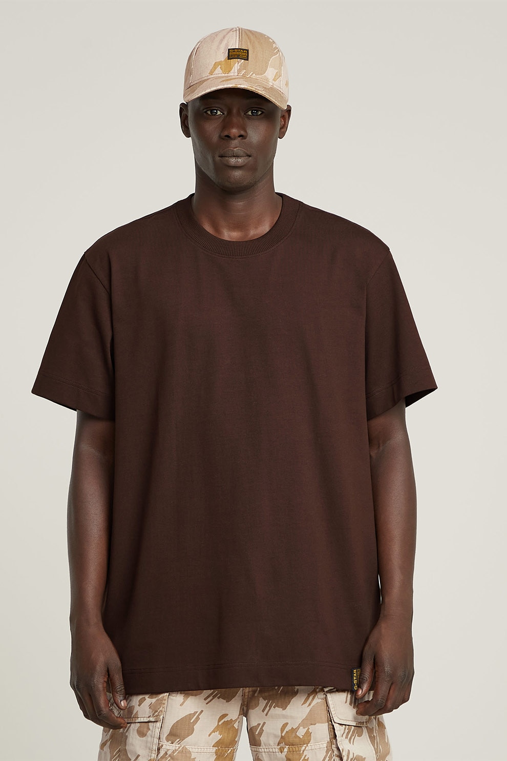 G-STAR, Tricou lejer de bumbac organic Essential, Maro, Maro fango, L