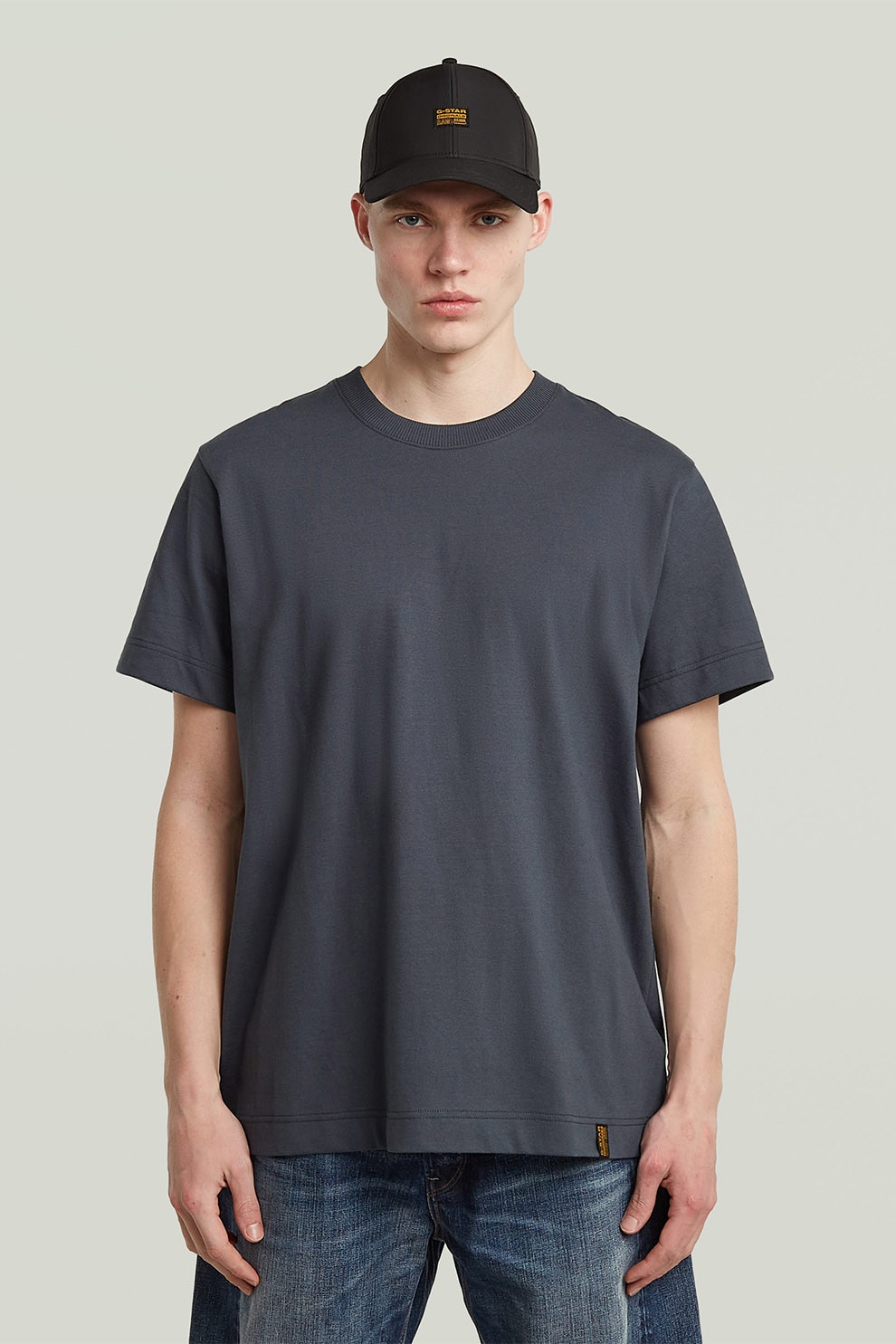 G-STAR, Tricou lejer de bumbac organic Essential, Albastru prafuit, L