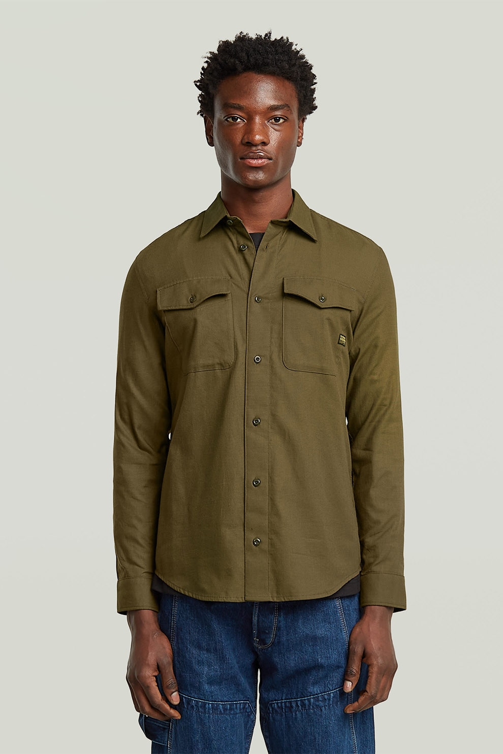 G-STAR, Camasa din bumbac organic, verde militar inchis, L