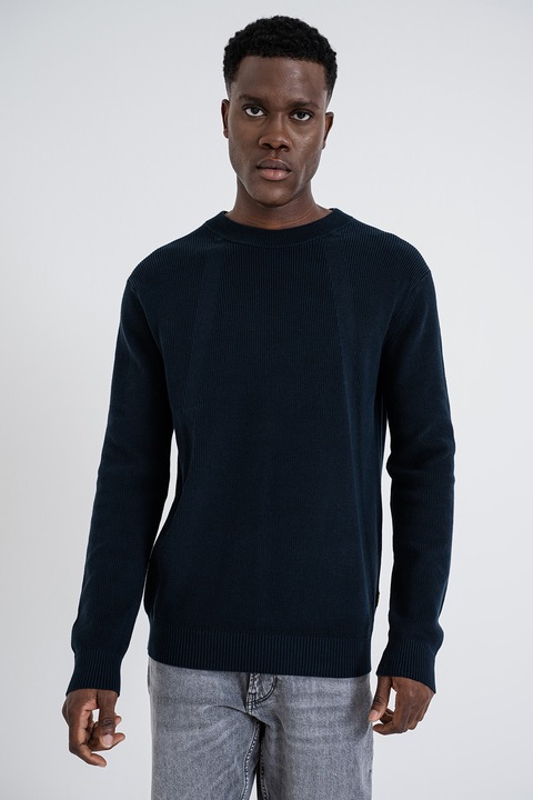 G-STAR, Kerek nyakú kötött organikuspamut pulóver, Tengerészkék