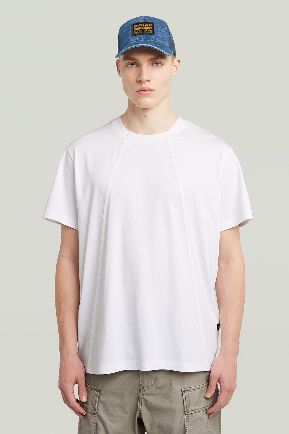 G-STAR, Tricou lejer din bumbac organic cu model uni, Alb optic, L