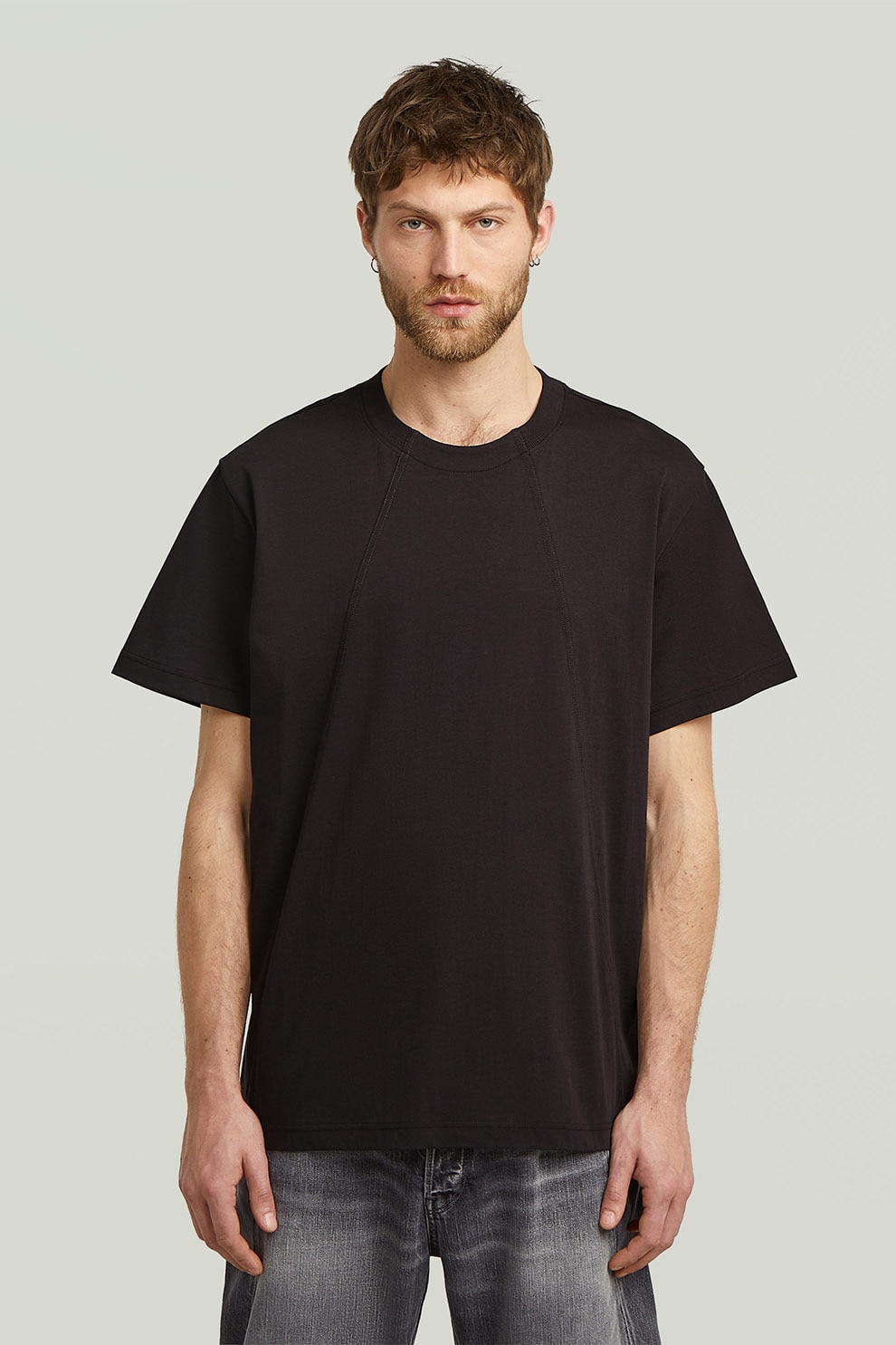 G-STAR, Tricou lejer din bumbac organic cu model uni, Negru stins, M