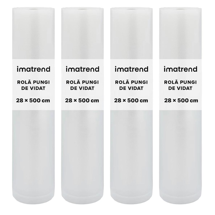 Set 4 Role Pungi De Vidat Gofrate, IMA Trend®, 28 x 500 cm, Folie Profesionala Pentru Ambalare Si Conservare Alimente, Compatibile Cu Aparate De Vidat, Material Reutilizabil Si Rezistent, Utilizare Universala, Transparent, Premium