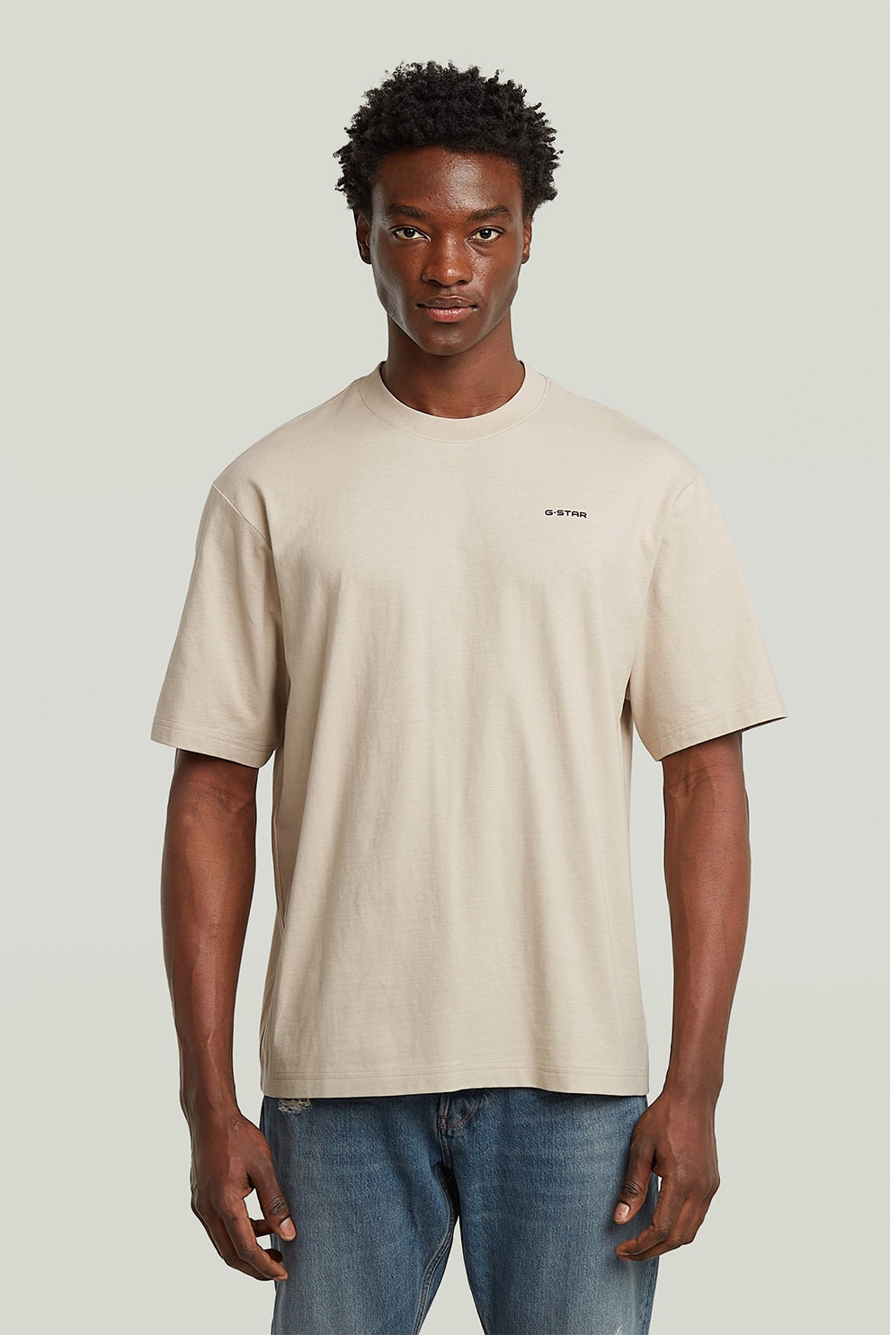 G-STAR, Tricou din amestec de bumbac organic cu logo discret pe piept, Alb fildes, L