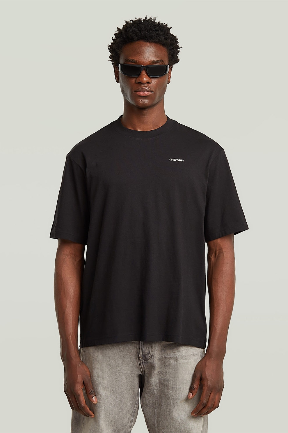 G-STAR, Tricou din amestec de bumbac organic cu logo discret pe piept, Gri antracit, L