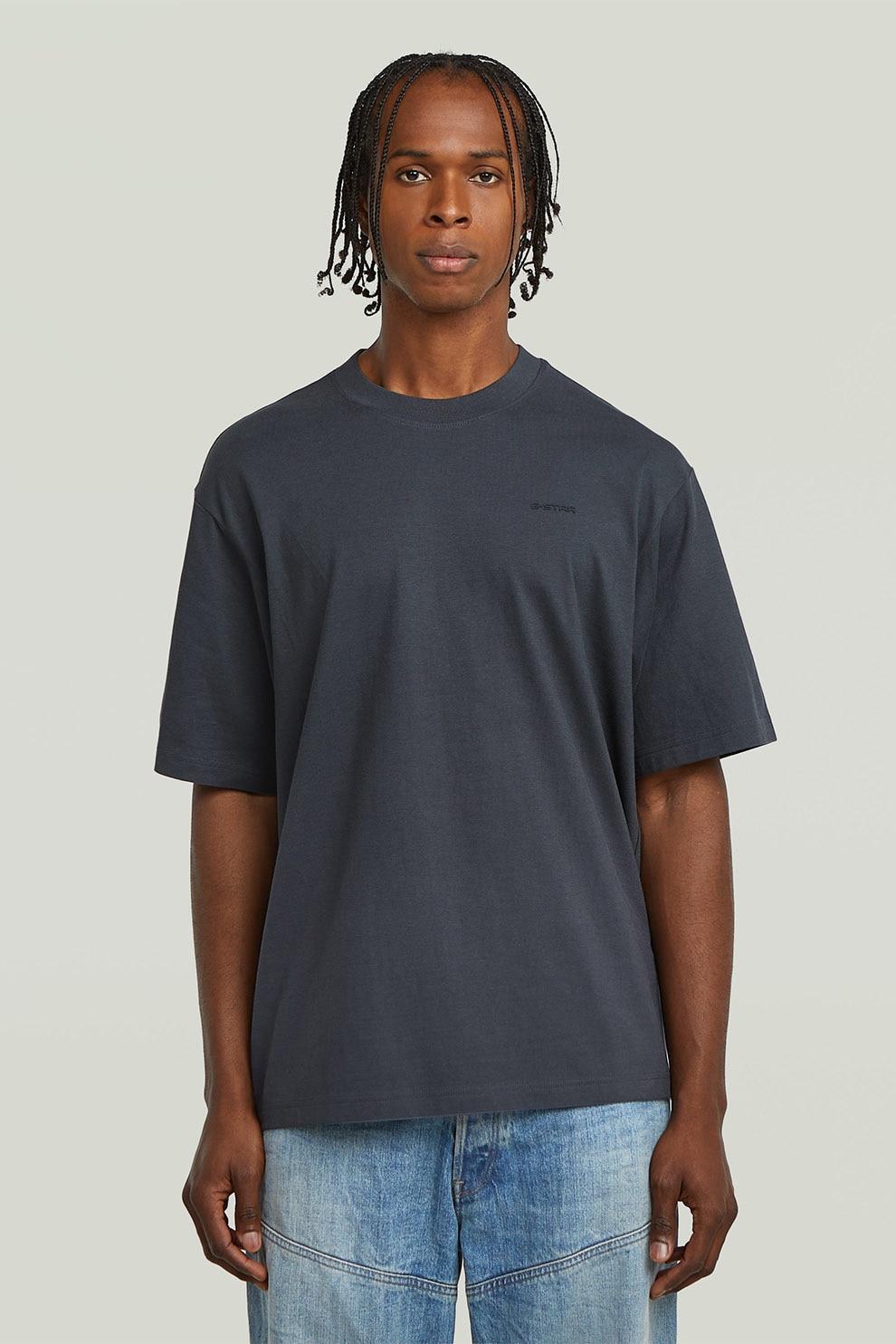 G-STAR, Tricou din amestec de bumbac organic cu logo discret pe piept, Gri carbune, S