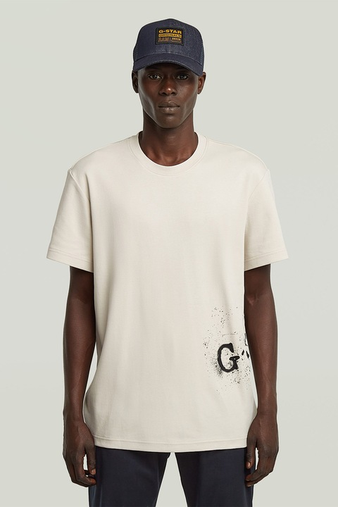 G-STAR, Тениска от органичен памук с лого, Мръснобял