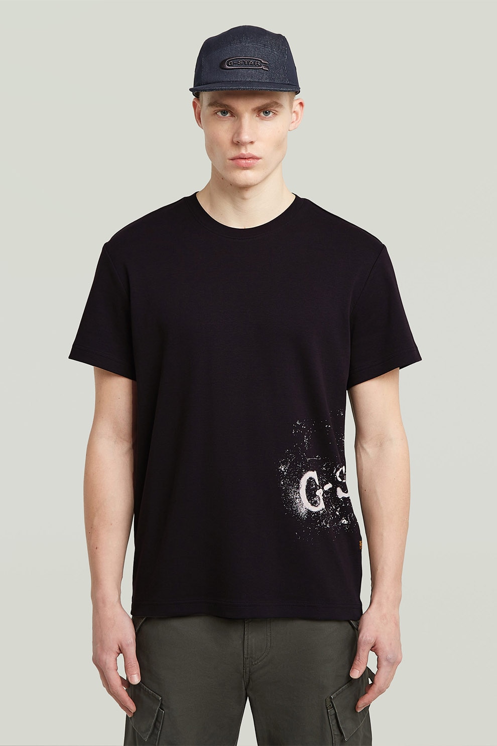 G-STAR, Tricou din bumbac organic cu imprimeu logo, Alb fildes, Negru, M