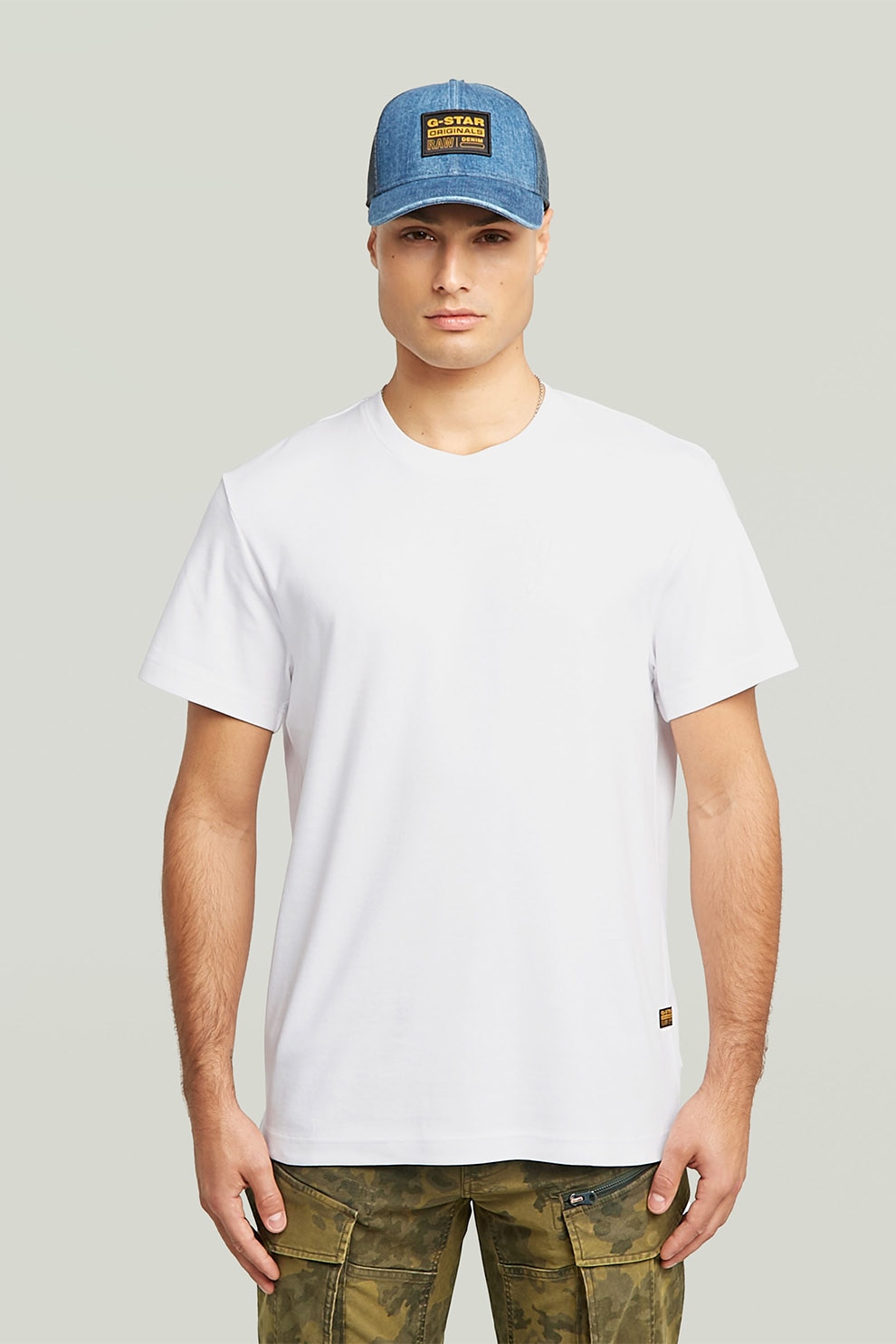 G-STAR, Tricou din bumbac organic cu detaliu logo, Alb optic, XL