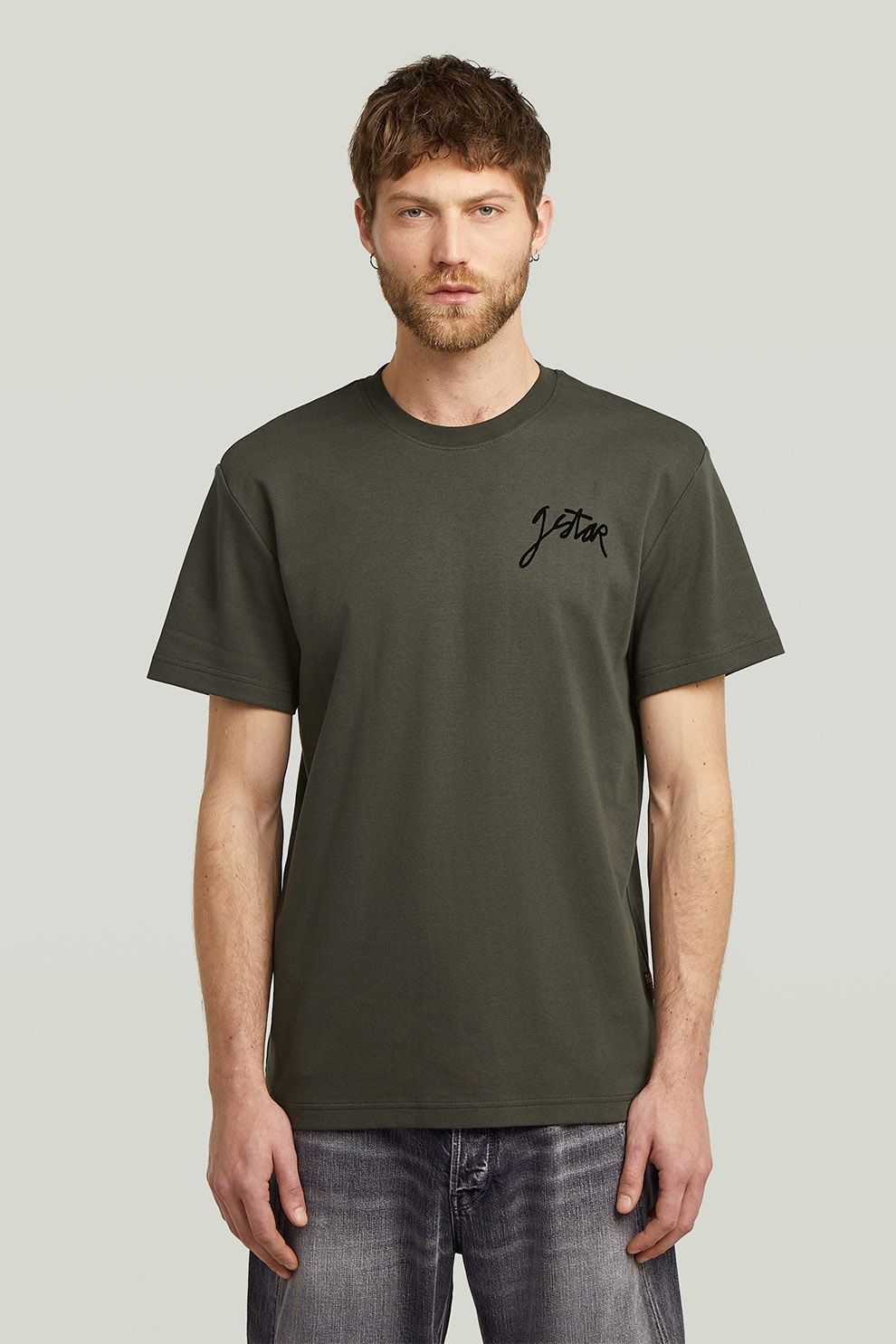 G-STAR, Tricou din bumbac organic cu detaliu logo, Kaki, S