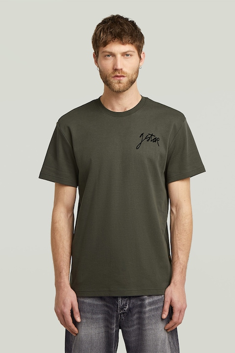 G-STAR, Tricou din bumbac organic cu detaliu logo, Kaki