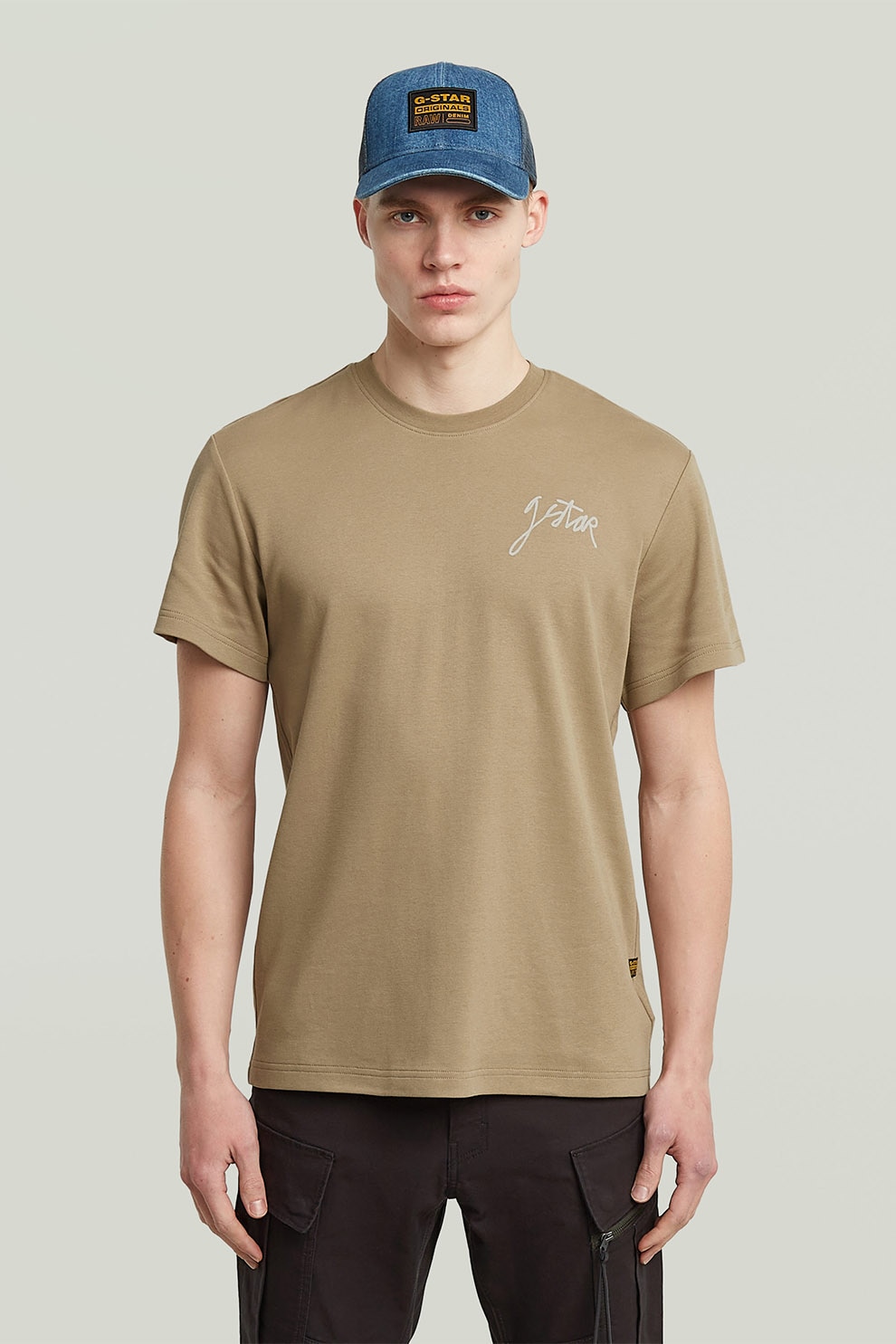 G-STAR, Tricou din bumbac organic cu detaliu logo, Maro nisip, XL