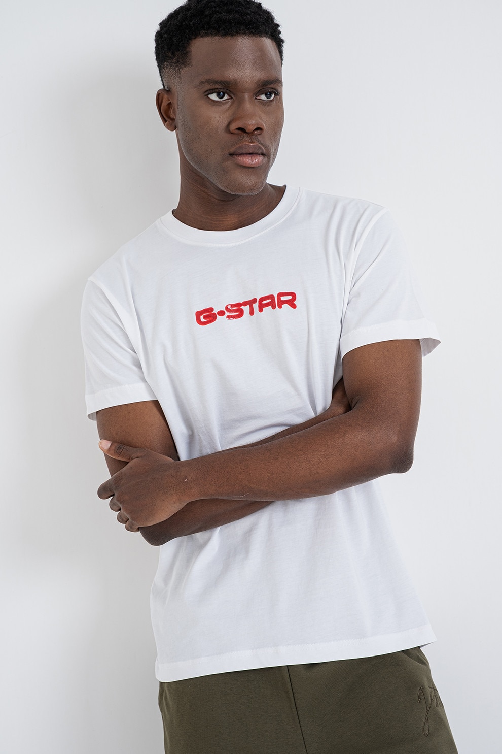 G-STAR, Tricou din bumbac organic cu imprimeu logo, Alb, L