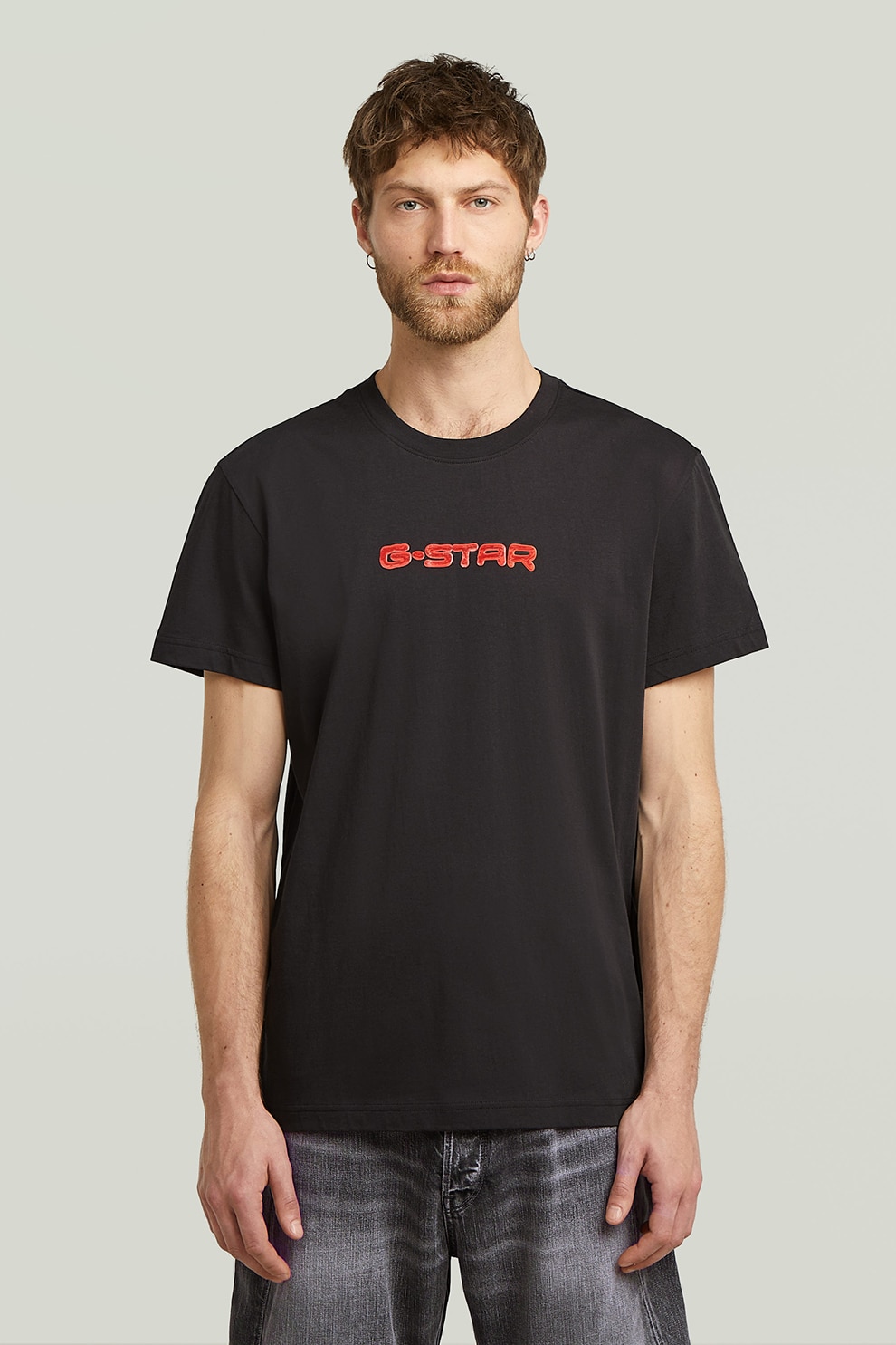 G-STAR, Tricou din bumbac organic cu imprimeu logo, Coral, Negru stins, M