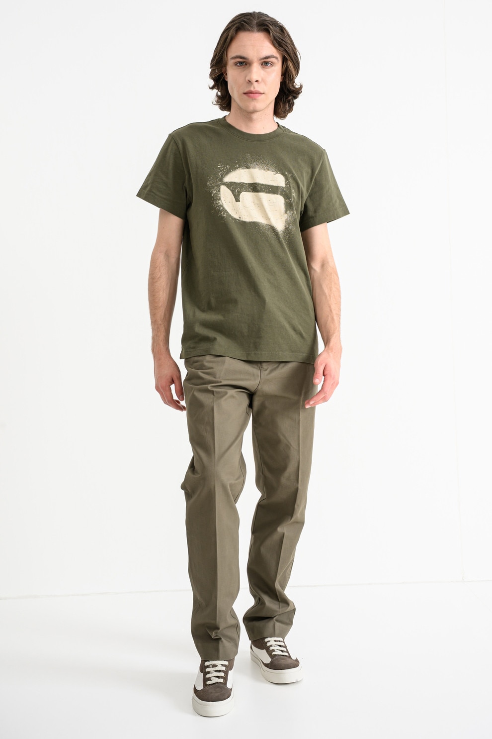 G-STAR, Tricou din bumbac organic, verde militar prafuit, XL