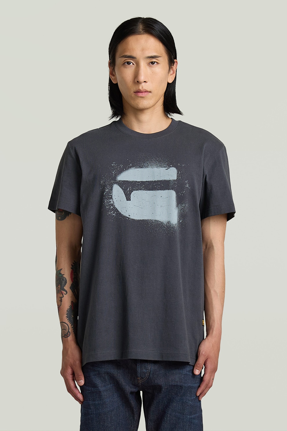 G-STAR, Tricou din bumbac organic, Albastru inchis, M