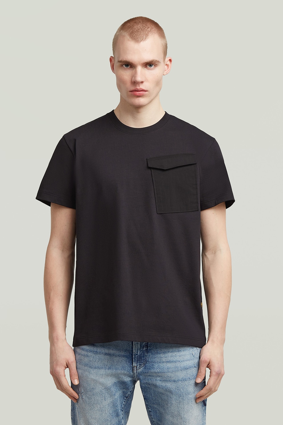 G-STAR, Tricou regular fit cu buzunar pe piept, Negru stins, M
