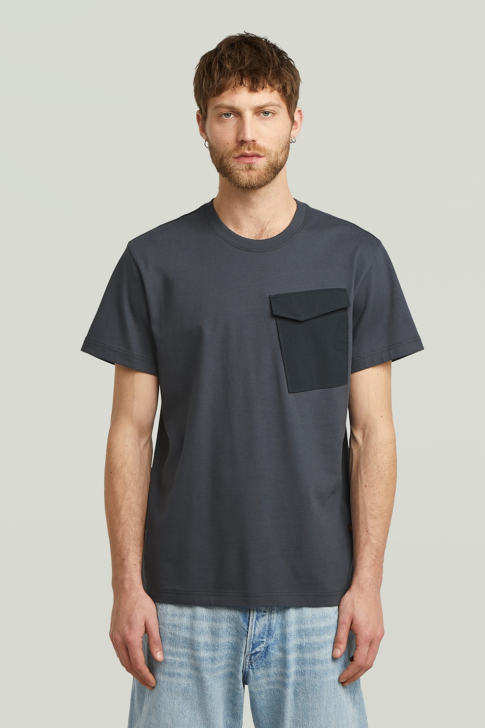 G-STAR, Tricou regular fit cu buzunar pe piept, Albastru prafuit, M