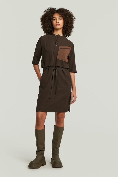 G-STAR, Rochie-tricou cu guler Mao, Maro inchis