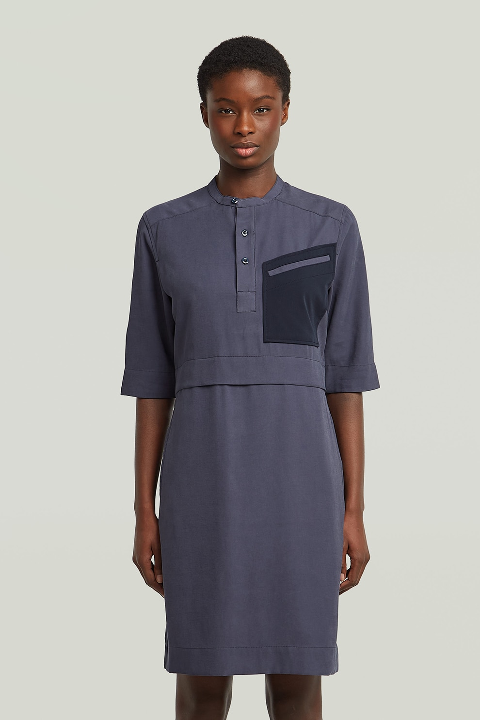G-STAR, Rochie-tricou cu guler Mao, Violet prafuit, S