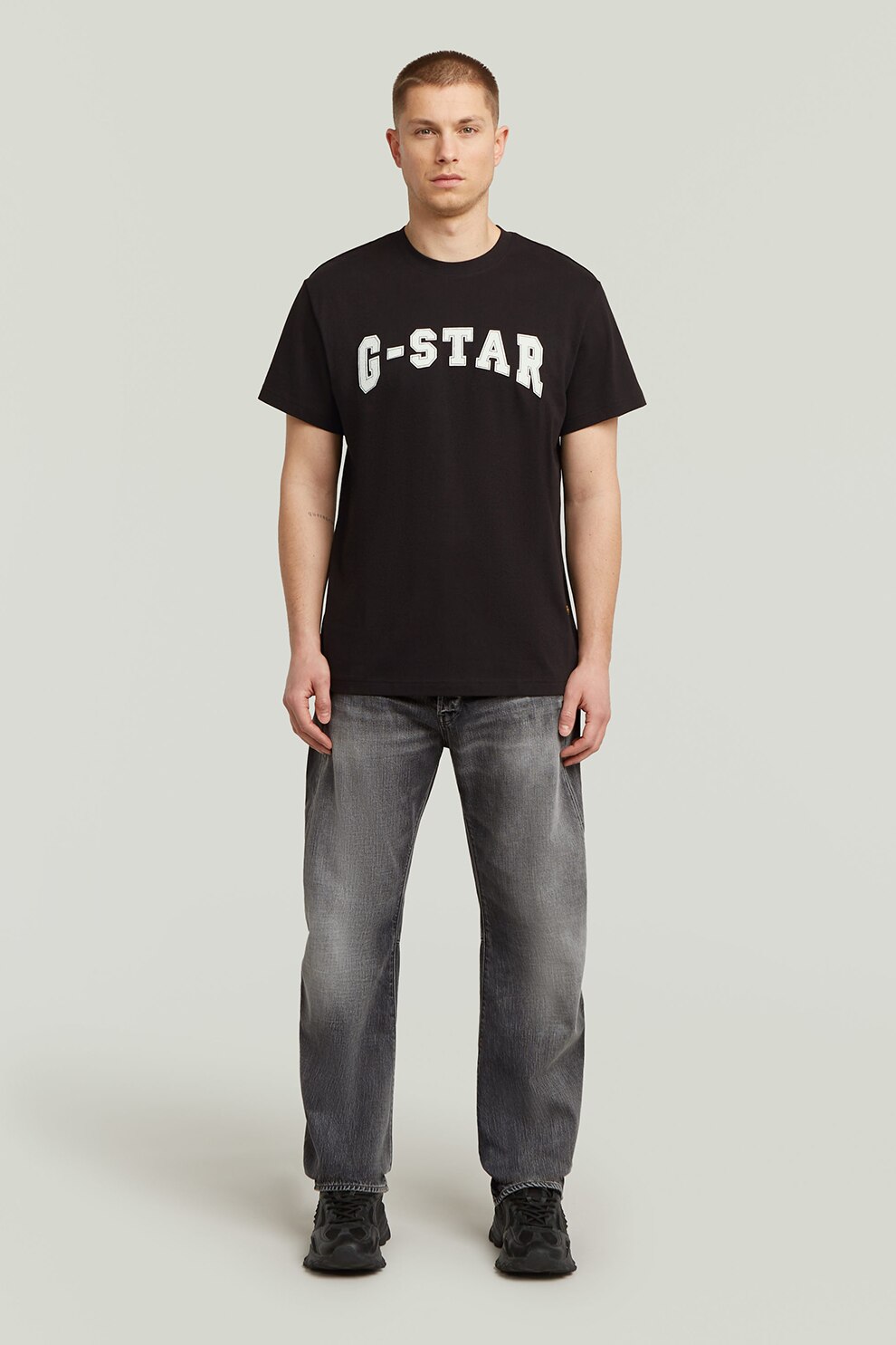 G-STAR, Blugi cu croiala dreapta si aspect decolorat, Gri inchis, W34-L32