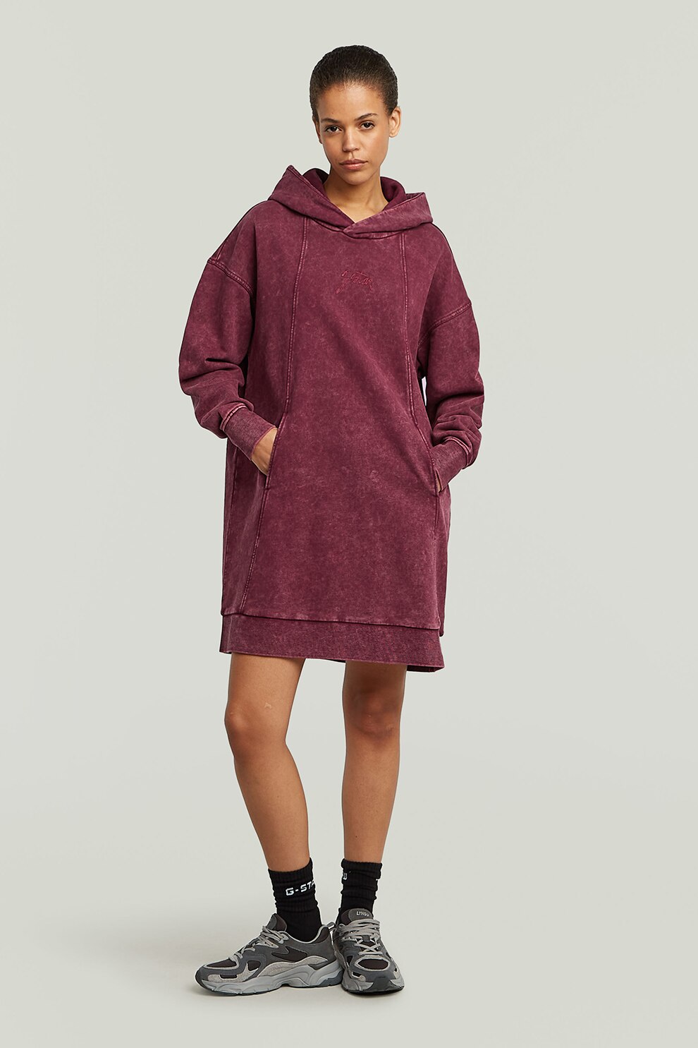 G-STAR, Rochie din bumbac organic cu gluga, Rosu inchis, S